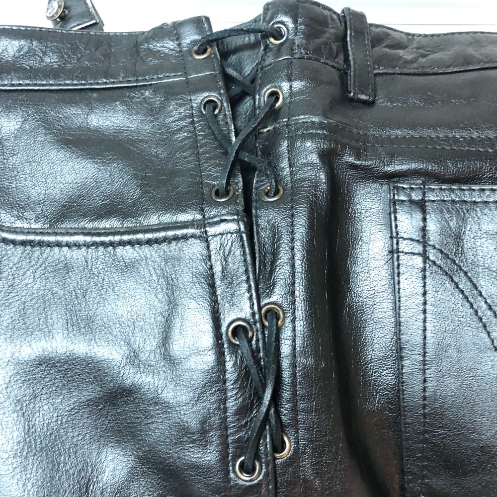 Black Leather Lace-Up Men's Pants